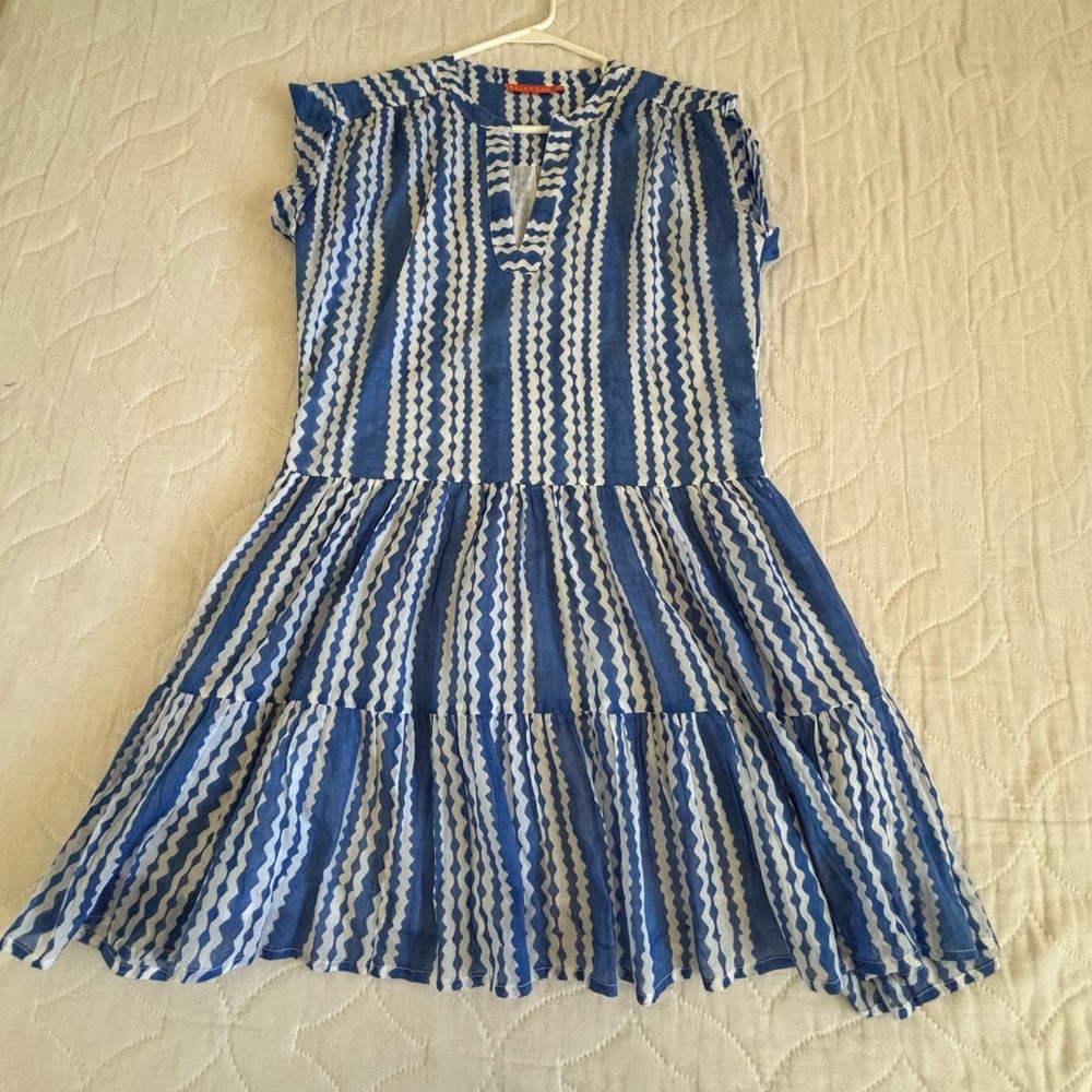 Oliphant Ziggy Blue and White Cotton Roll Sleeve Summer Dress Small - Picture 3 of 11